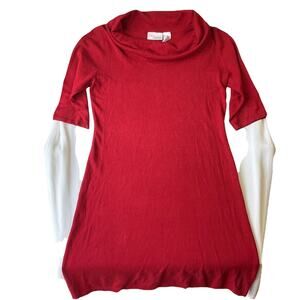 Allison Brittney Women Dress Size L Red Sheath 3/4 Sleeve Knee Length Cowl Neck